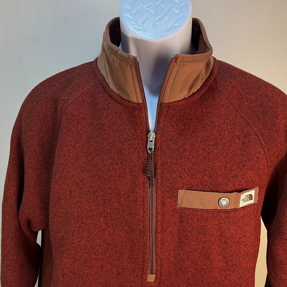 The North Face Men’s S Dark Burnt Orange Tan Trim 1/2 Zip Pullover Jacket 🍂